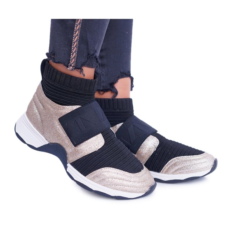 Încălțăminte sport de damă Lu Boo cu șosetă Gold Glitter Phantom negru multicolor galben