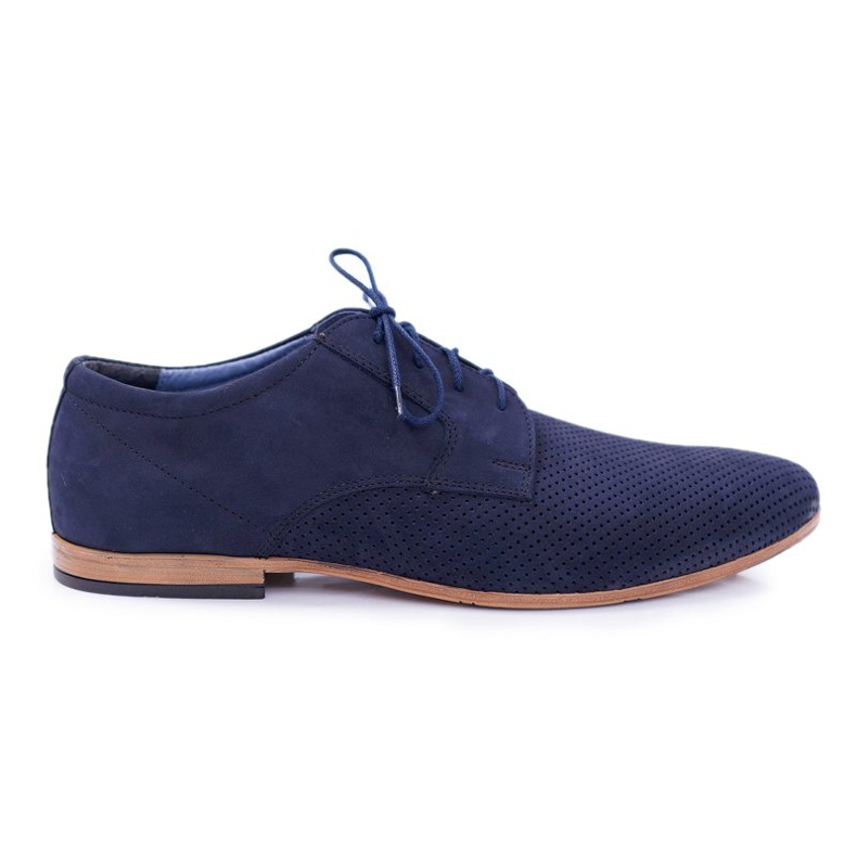 Bednarek Polish Shoes Brogues pentru bărbați Bednarek Nubuck Openwork Blue Navy Hermes albastru marin