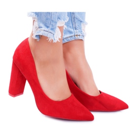 SEA Pompă de damă pe toc din piele de căprioară roșie roșu