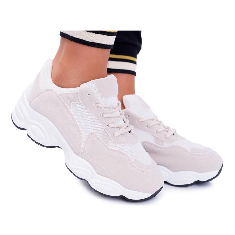 NFR Încălțăminte sport femei piele întoarsă bej și alb acadea maro