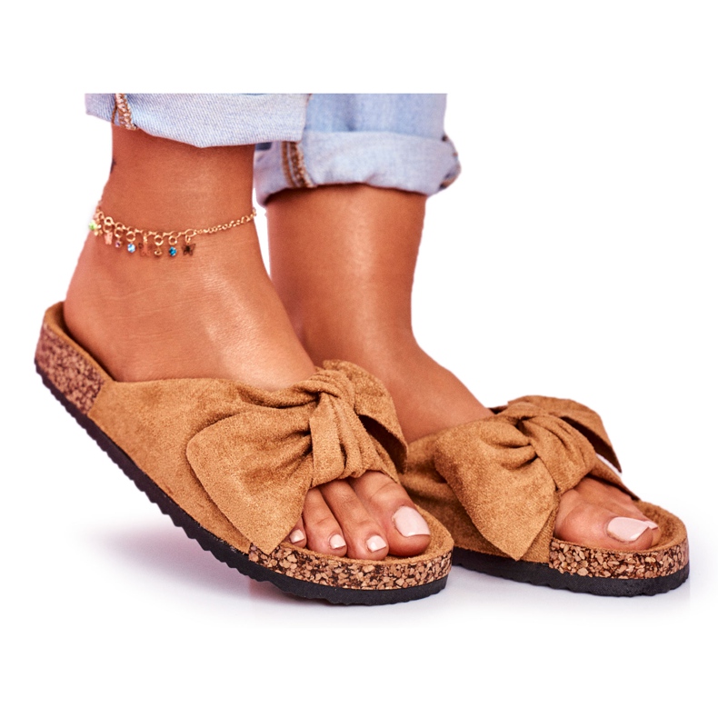 PS1 Papuci maro pentru femei cu fundă Wendy Cork PS1 Papuci maro pentru femei cu fundă Wendy Cork