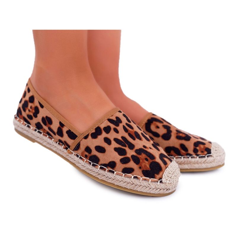 NFR Espadrile pentru femei din piele de piele întoarsă Leopard Jungle maro