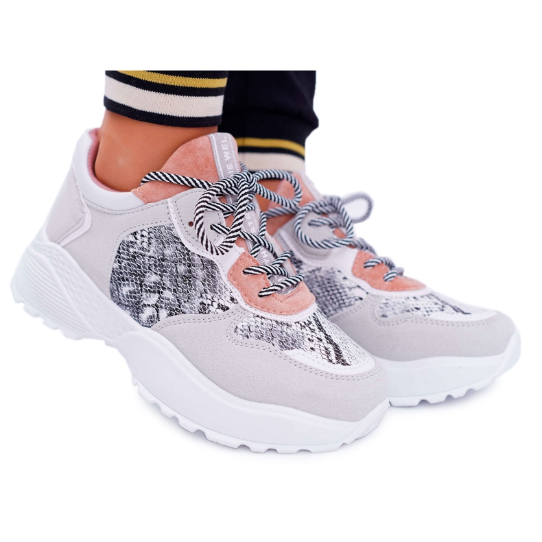 NFR Încălțăminte sport pentru femei Talpă înaltă Roz Piele de șarpe Chillout gri