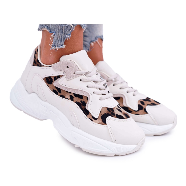 FJ1 Încălțăminte sport pentru femei Bej Leopard Mezeno alb maro