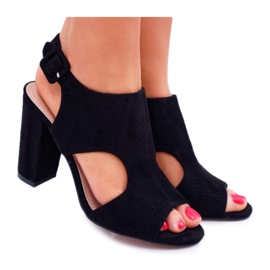 HAN Sandale de damă pe toc deschis Suede negru HiBaby