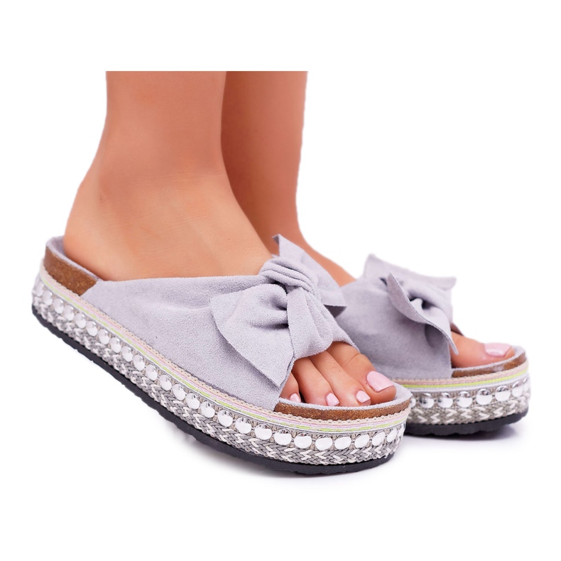 Papuci de damă cu arcuri Talpă groasă Gri Milady