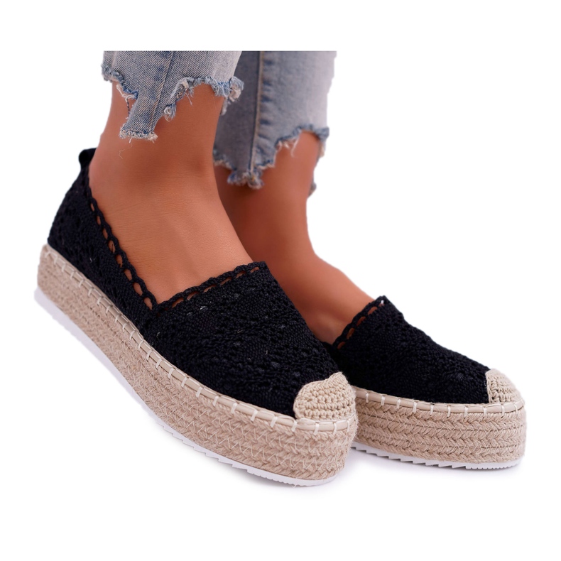 Espadrile din dantelă neagră pentru femei Lovely Haven negru