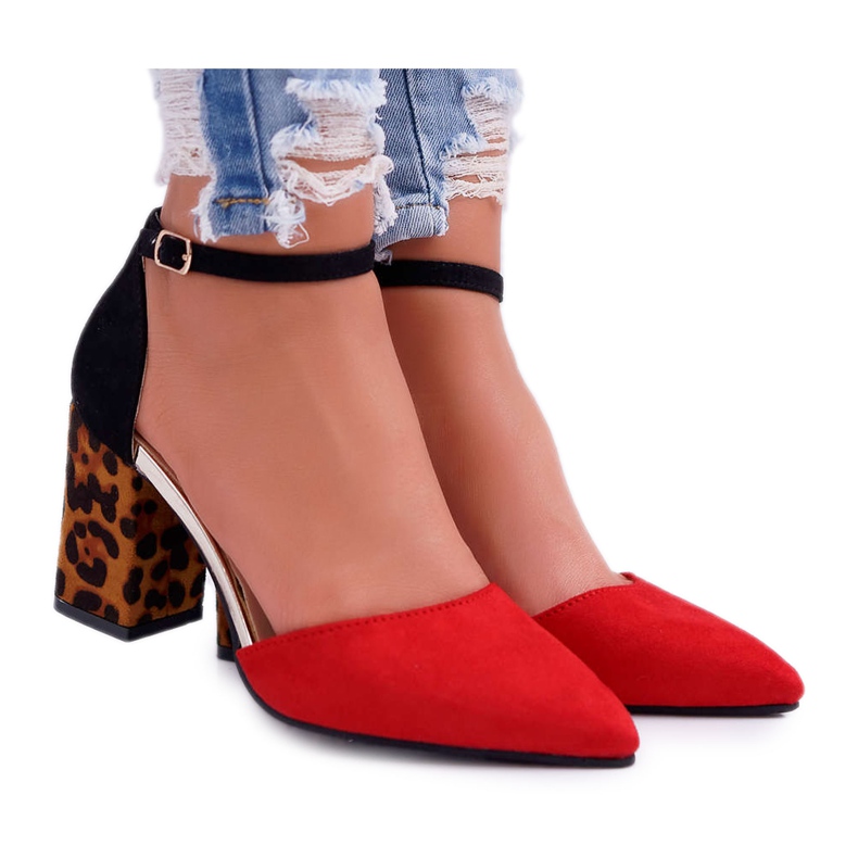 PS1 Pumps pentru femei pe toc Leopard Red Ferri maro negru roșu