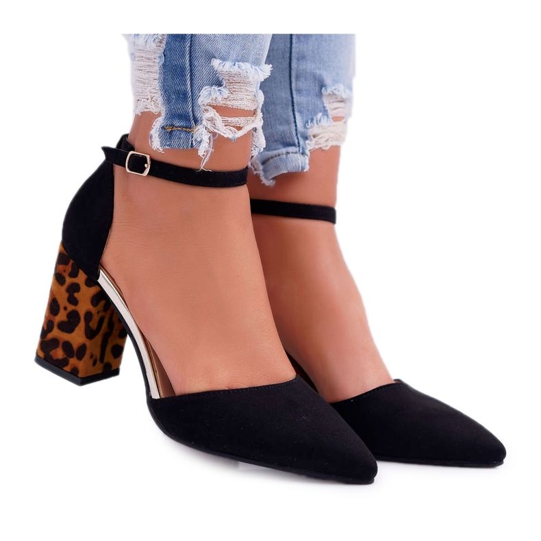 SEA Pompă de damă pe toc Leopard negru Ferri maro