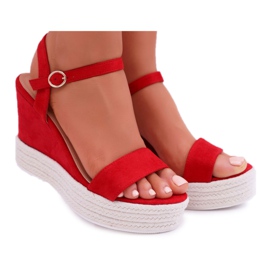 BUGO Sandale pentru femei pe o pânză de in Roșu Liviana roşu