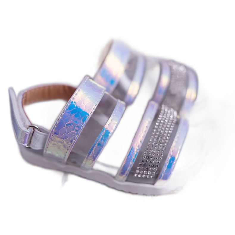 FRROCK Sandale pentru copii cu velcro pentru fete Benzină albă Matylda multicolor