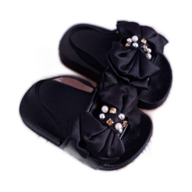 FRROCK Diapozitive pentru fete pentru copii Bow Pearl Black Senari negru FRROCK Diapozitive pentru fete pentru copii Bow Pearl Black Senari negru