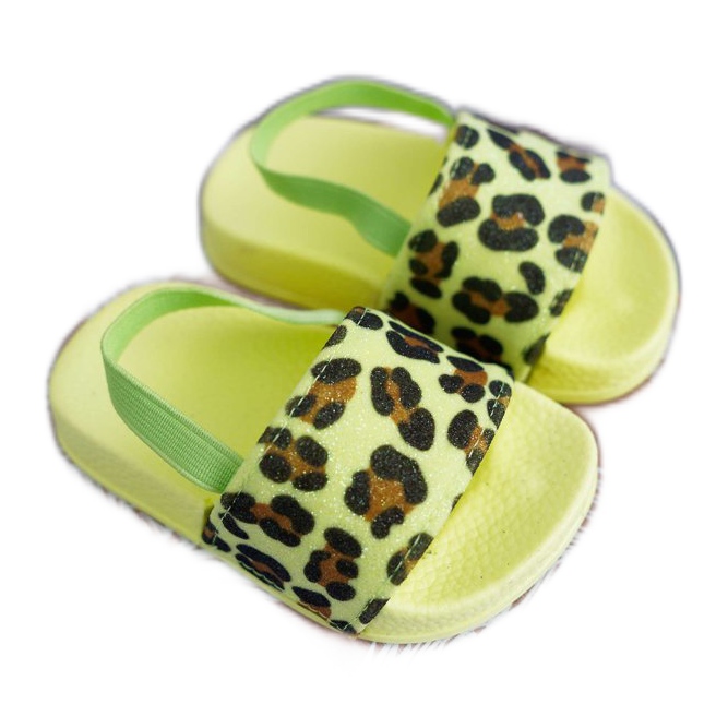 FRROCK Papuci pentru fete copii Brocart Leopard Lime Rimia multicolor verde