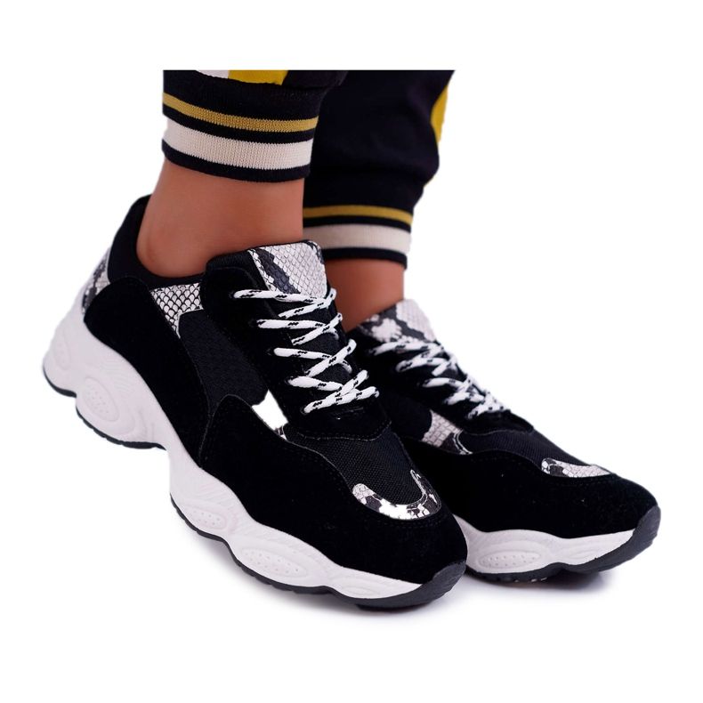 NFR Încălțăminte sport de damă Piele de șarpe neagră acadea negru gri