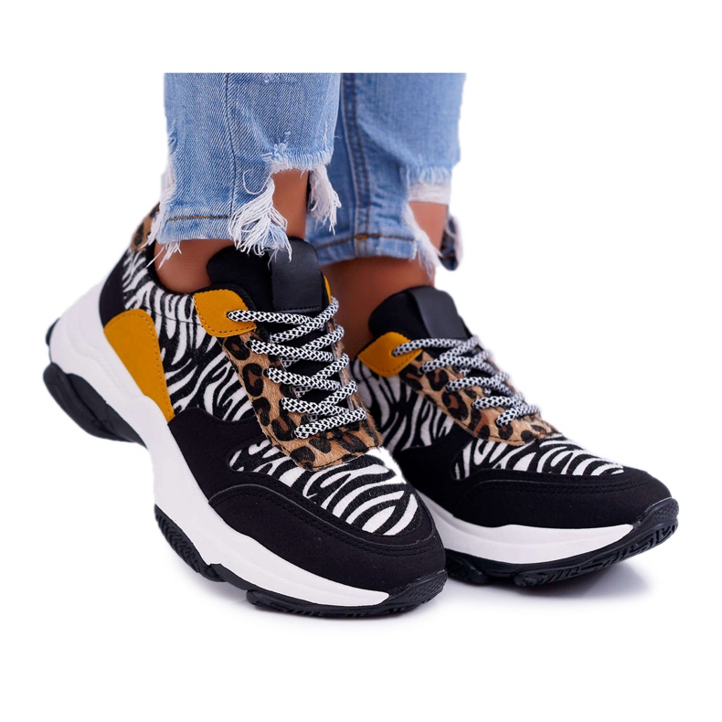 Încălțăminte sport pentru femei Talpă groasă Zebra Sevana maro negru