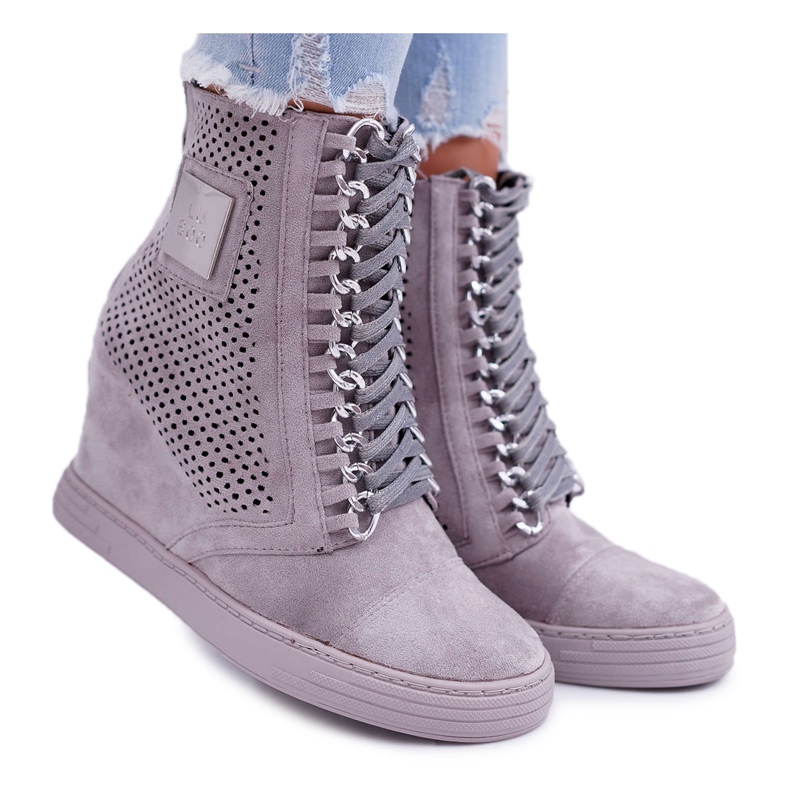 Adidași de damă Lu Boo Openwork Suede Grey Clamma gri