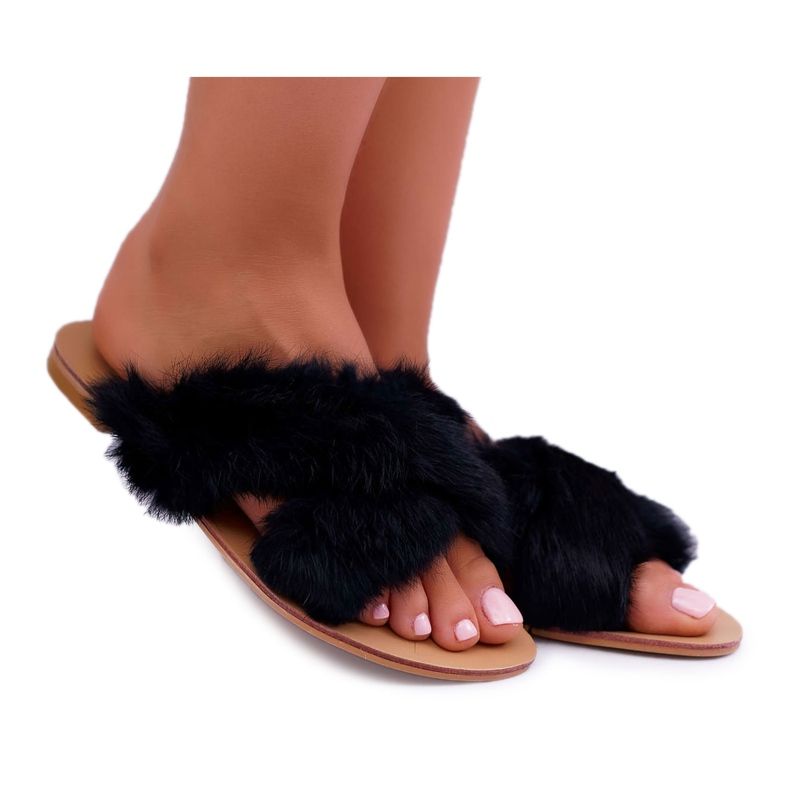 Papuci de damă cu blană Lu Boo Pimmer negru