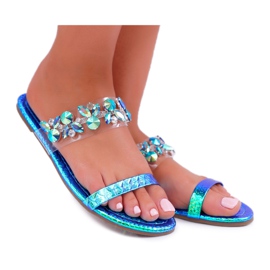 Papuci de damă Lu Boo Elegant Cu Cubic Zirconia Blue Elementary albastru
