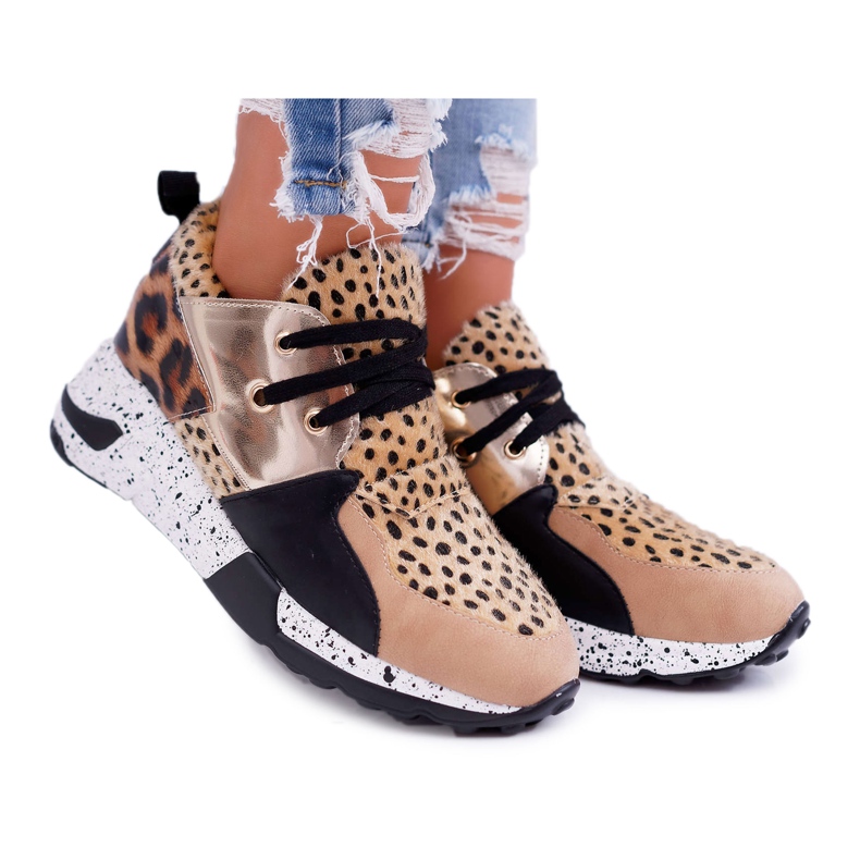 Pantofi sport de damă Lu Boo cu model Leopard Malibu maro multicolor