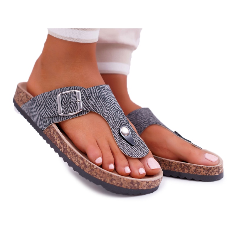 EVE Papuci de damă Flip-flops de culoare gri închis Baisan