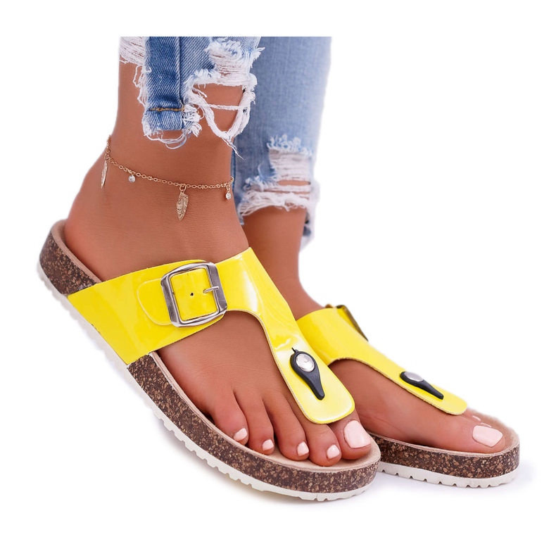 SEA Papuci de damă Flip-flops On Corks, Paletă galbenă lăcuită