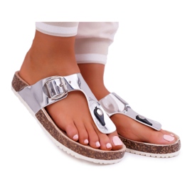 SEA Papuci de damă Flip-flops On Corks, Paletă argintie lăcuită gri