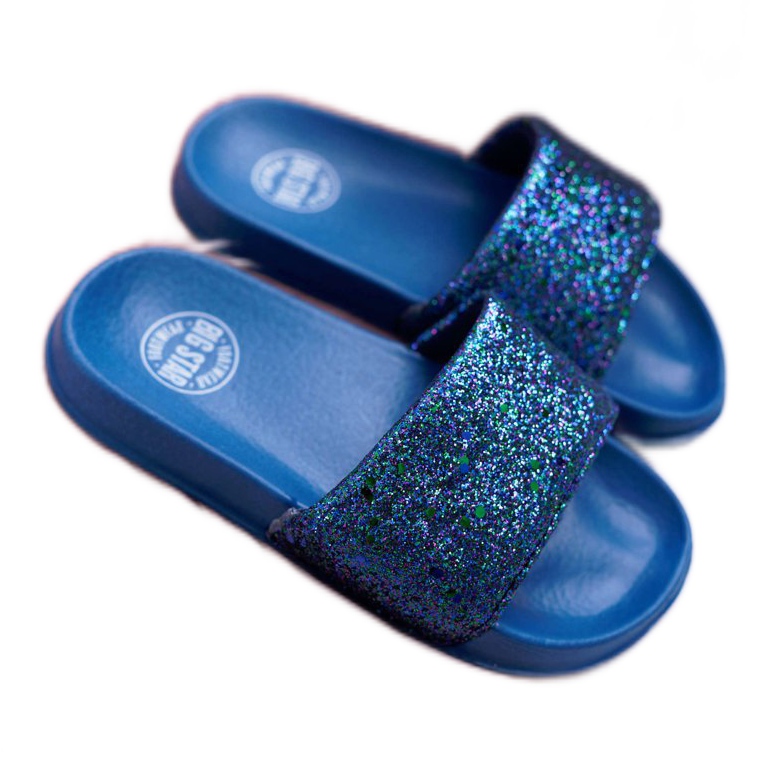 Papuci Big Star pentru copii și tineri, brocart albastru marină AA374089