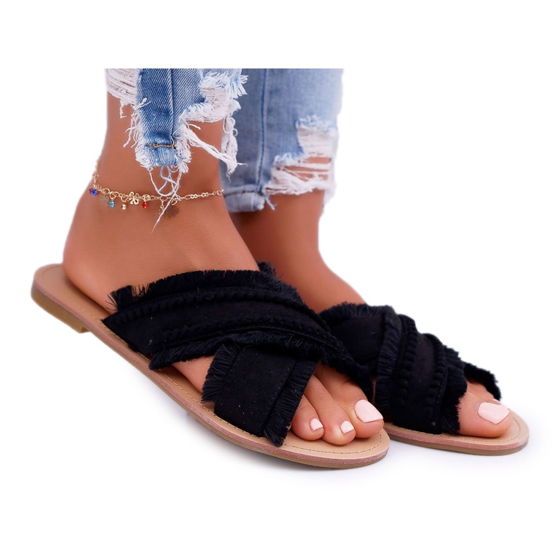 Papuci Material Femei Vices 7269 Black Jamen negru