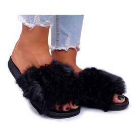 Flip -flops pentru femei cu blană neagră negru