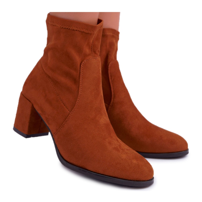 Cizme de damă cu toc înalt Sergio Leone Slip-on Camel LikeStar maro