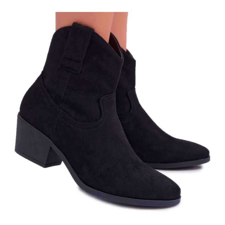 BUGO Cizme de damă cu toc plat Cizme de cowboy negru Telifa