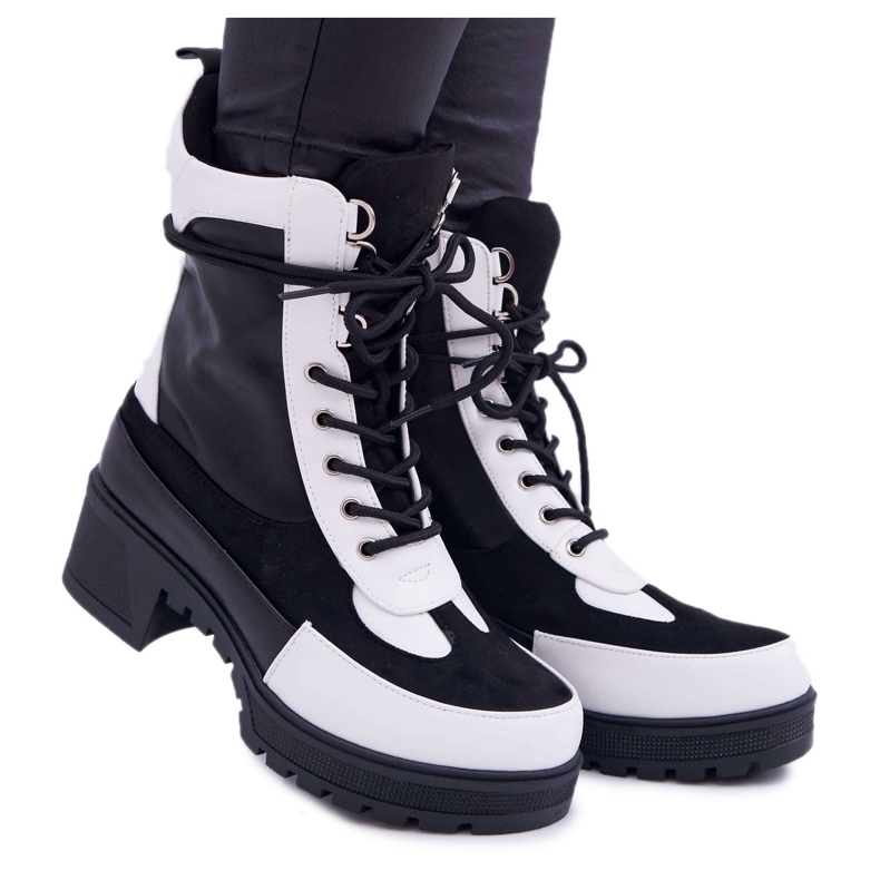 HAN Cizme dama Ridley High Lace-up alb negru HAN Cizme dama Ridley High Lace-up alb negru