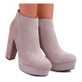 FW1 Cizme de damă pe toc și piele de căprioară bej bej Celinne FW1 Cizme de damă pe toc și piele de căprioară bej bej Celinne