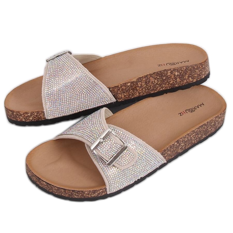 Papuci scholki bej cu pietre L-1032 Bej