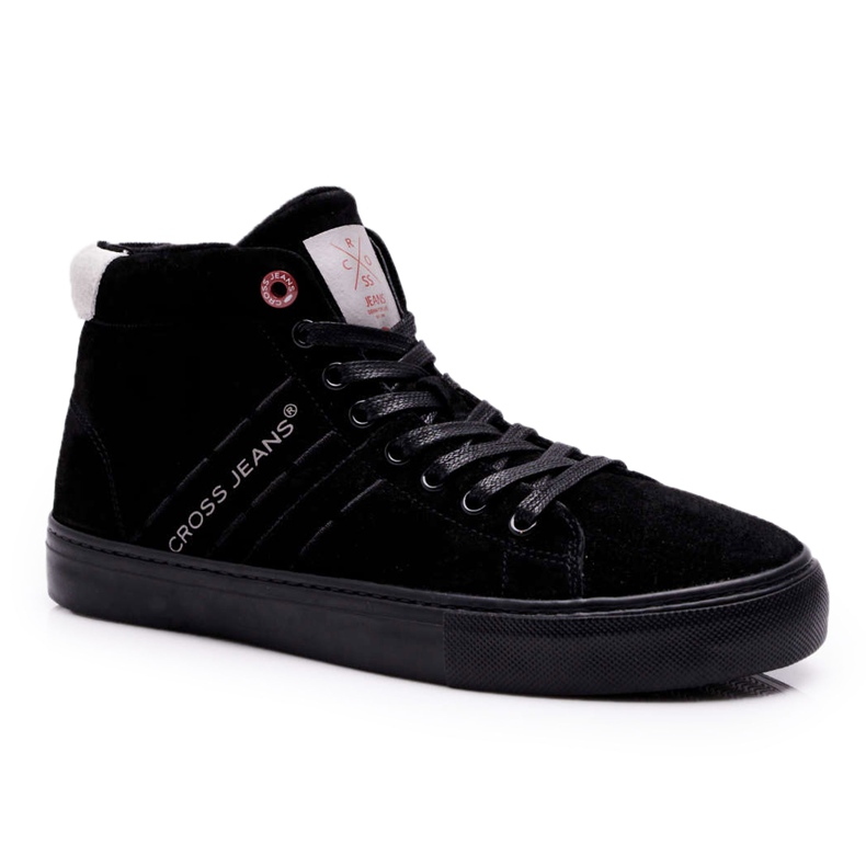 Cross Jeans Adidași pentru bărbați Jeans cu cruce înaltă Piele piele de căprioară negru EE1R4057C