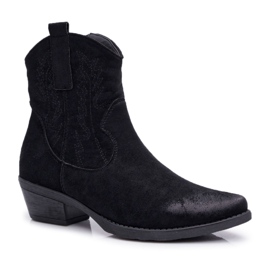 BUGO Cizme Cowboy Femei Suede Negre Ferders negru BUGO Cizme Cowboy Femei Suede Negre Ferders negru