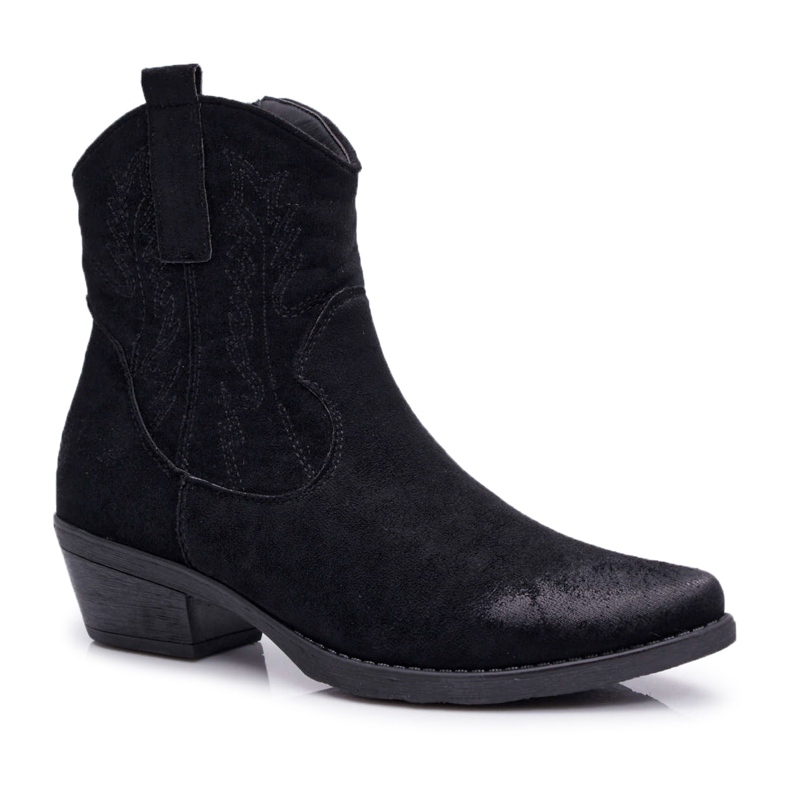 BUGO Cizme Cowboy Femei Suede Negre Ferders negru