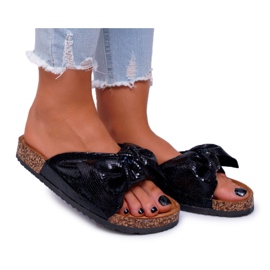 Papuci de baie negri Metalics cu arc negru