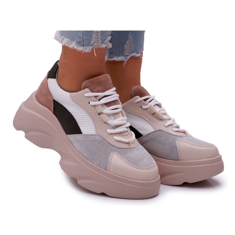 SEA Încălțăminte sport pentru femei Talpă groasă Bej Cardamon