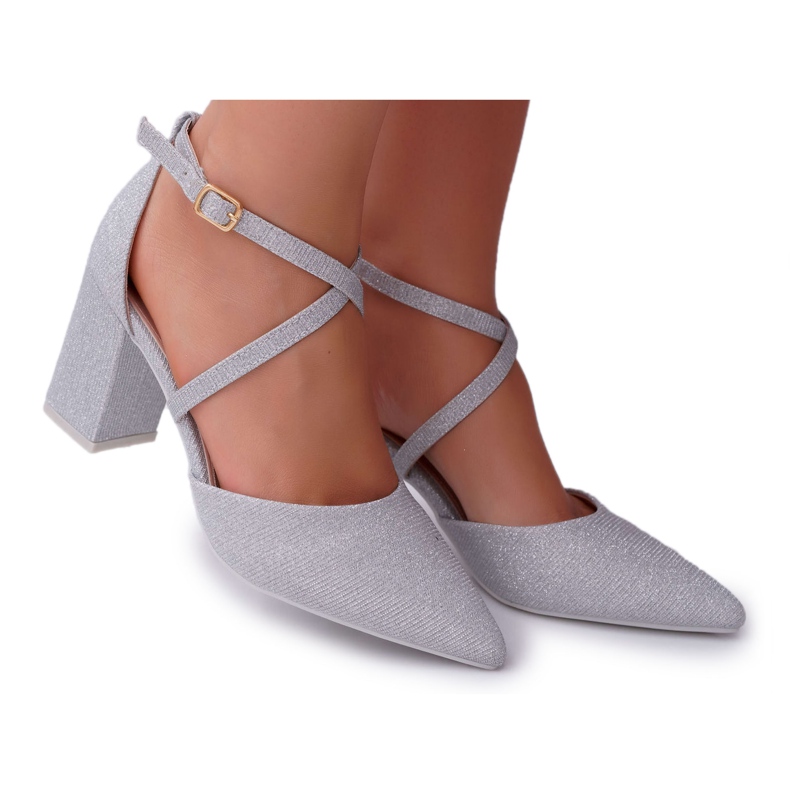 SEA Pompă de damă pe toc Glitter argintiu Perset gri