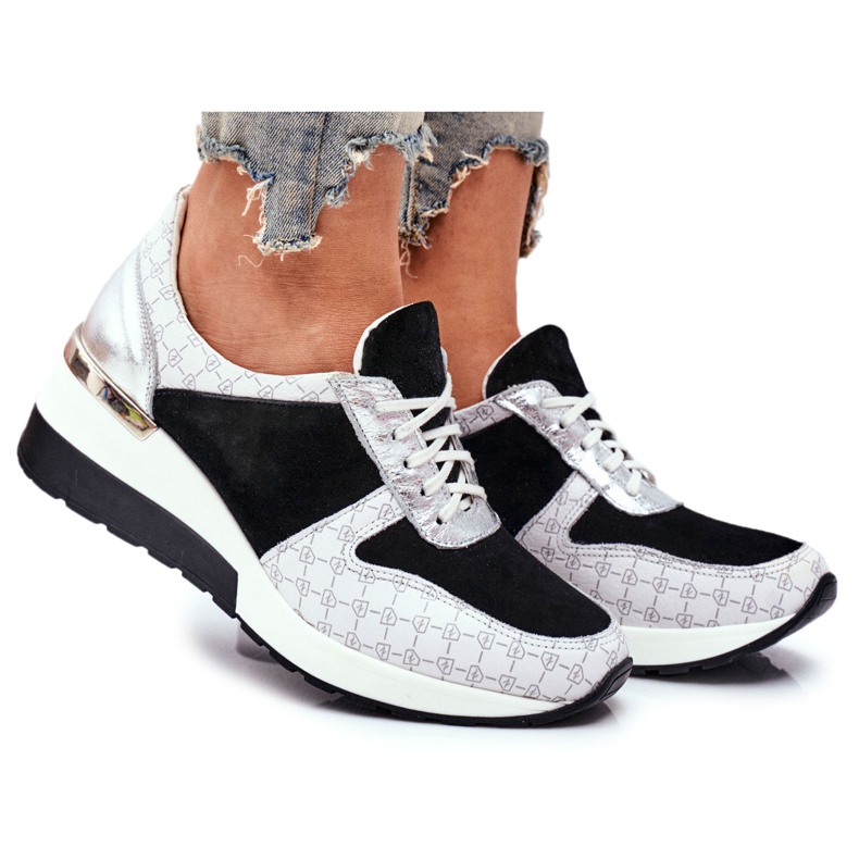 Încălțăminte sport Adidași din piele pentru femei Nicole 2468 Besty alb negru