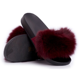 Papuci de damă cu blană naturală roșu închis Naturis roşu