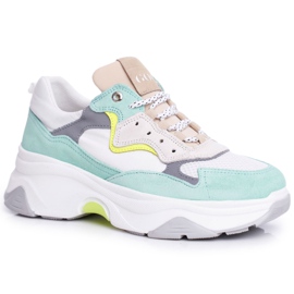 Pantofi sport din piele pentru femei GOE Mint White FF2N3011 alb verde Pantofi sport din piele pentru femei GOE Mint White FF2N3011 alb verde