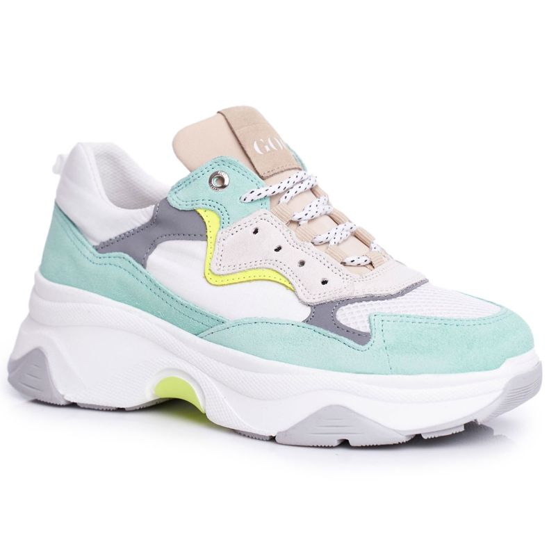 Pantofi sport din piele pentru femei GOE Mint White FF2N3011 alb verde