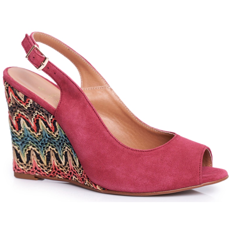 Sandale de damă pe pană Laura Messi Piele Burgundia 1964 roșu