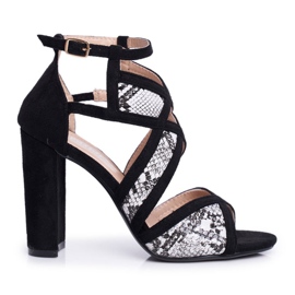 SEA Sandale de damă pe toc de piele întoarsă Șarpe negru Emolly gri