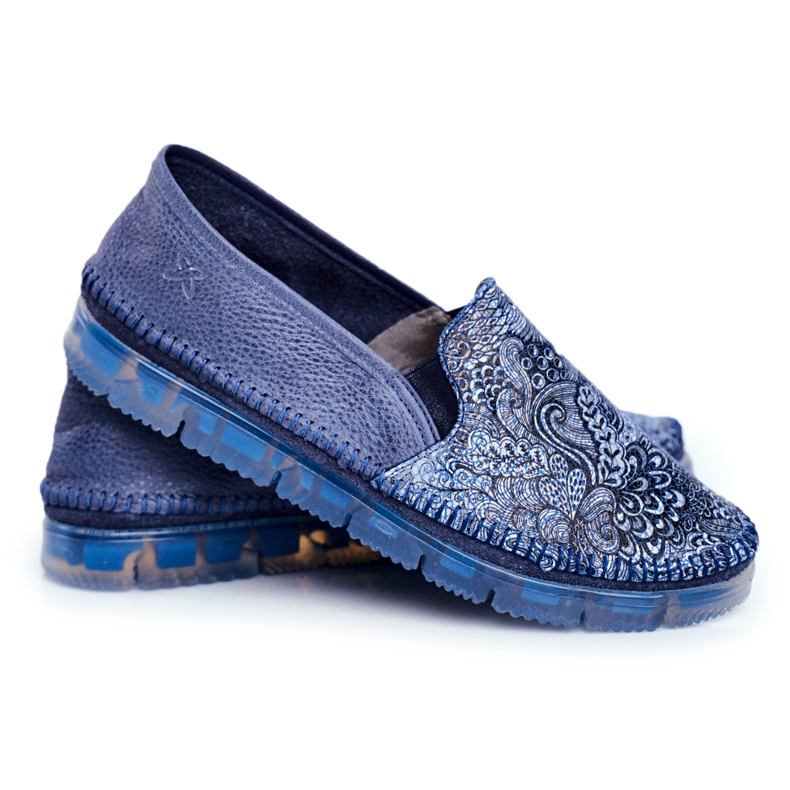 Brogues pentru femei Maciejka Slip-on Leather Blue Navy 03512-45 albastru marin Brogues pentru femei Maciejka Slip-on Leather Blue Navy 03512-45 albastru marin