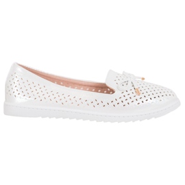 Weide Mocasini ajurati cu sclipici alb gri