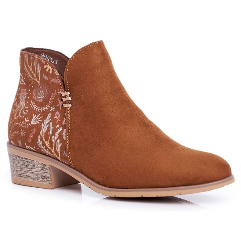 Cizme de damă pe toc plat Primăvară Camel Elizabeth maro