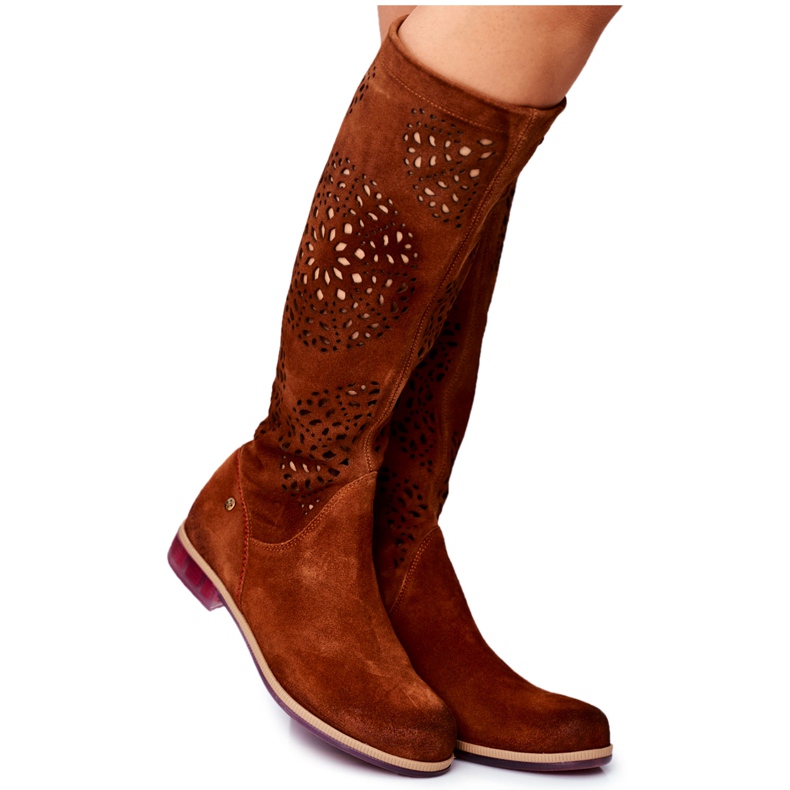 Cizme înalte de damă Maciejka Leather Openwork Camel 04525-29 maro